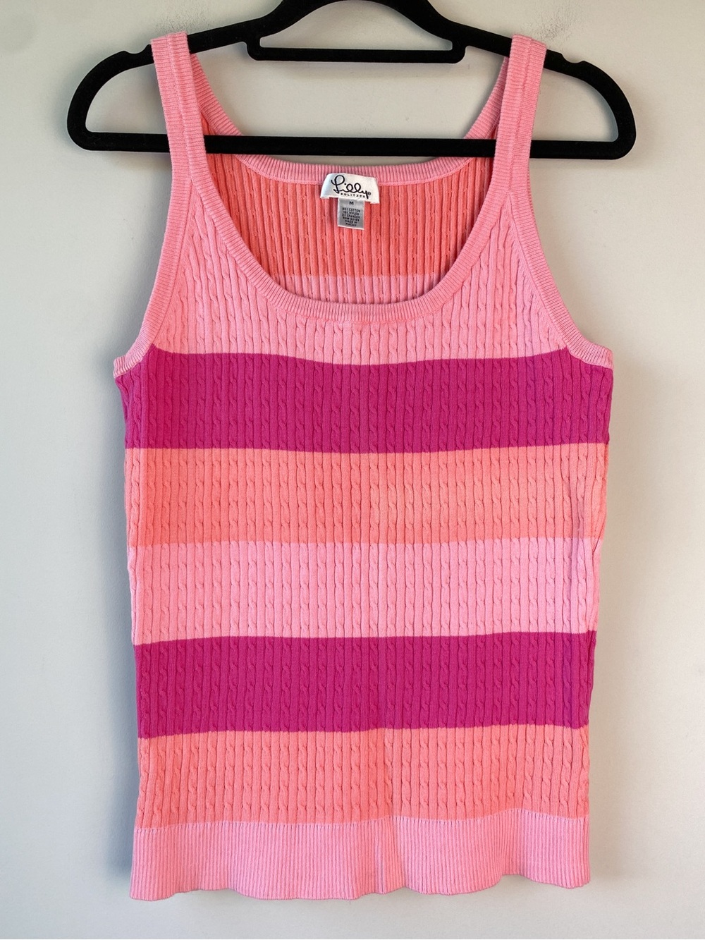 Vintage Lilly Pulitzer Womens Sweater Tank M Pink Stripe Y2K Cable Knit